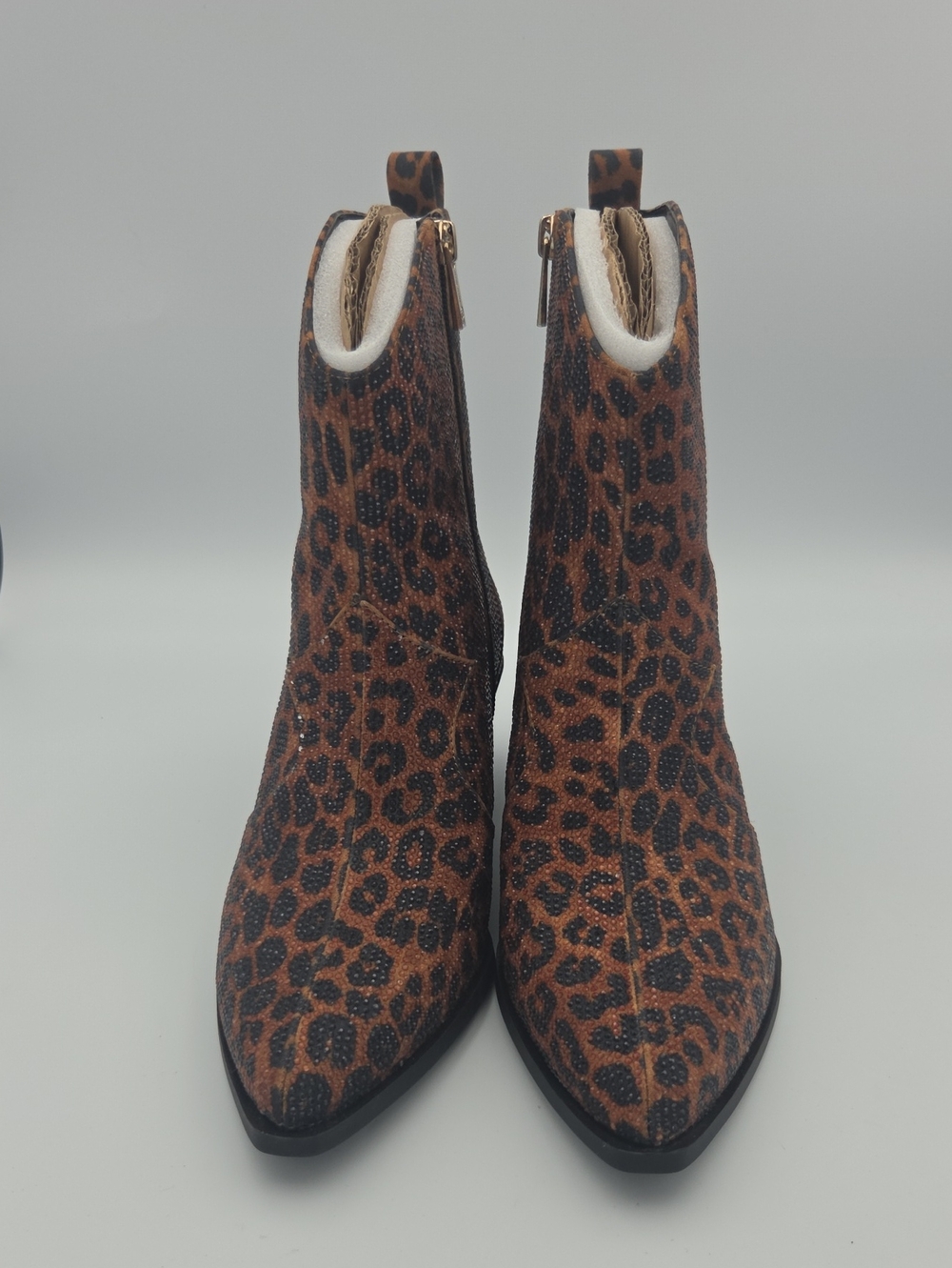 Jessica Simpson Leopard Print Pointed Toe Ankle Boots - Brown/Black Size 8